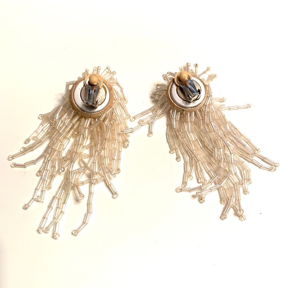 Vintage Clip-on Fireworks Beaded Earrings - Picture 2 of 5